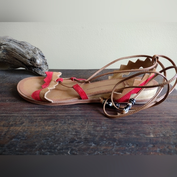 Dolce Vita Pedro Red Tan Suede Boho Wrap Sandals Size 8.5 - Picture 3 of 9